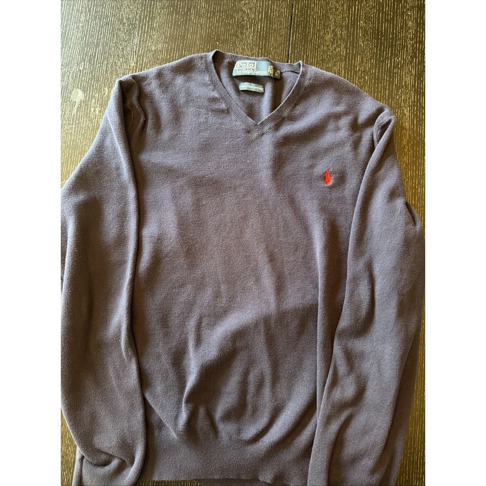 Polo Ralph Lauren Navy Pima Cotton V-Neck Sweater Mens L